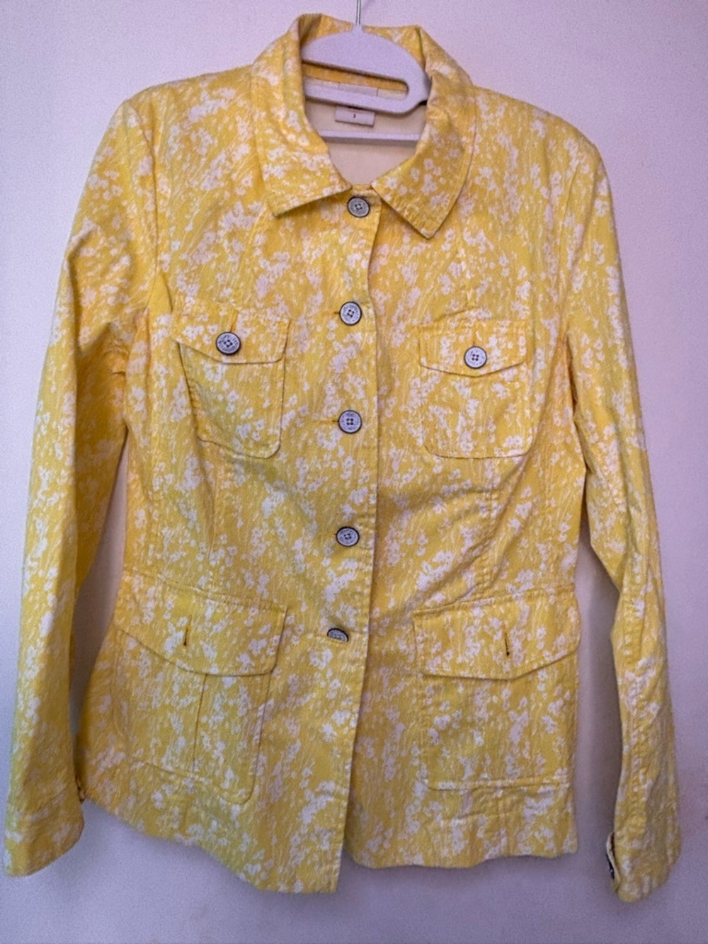 CAbi Yellow and White Floral Textured Jacket